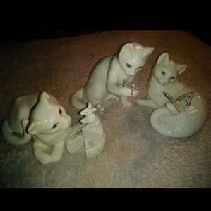 3pc LOT LENOX CATS Gold Trim Figures Porcelain